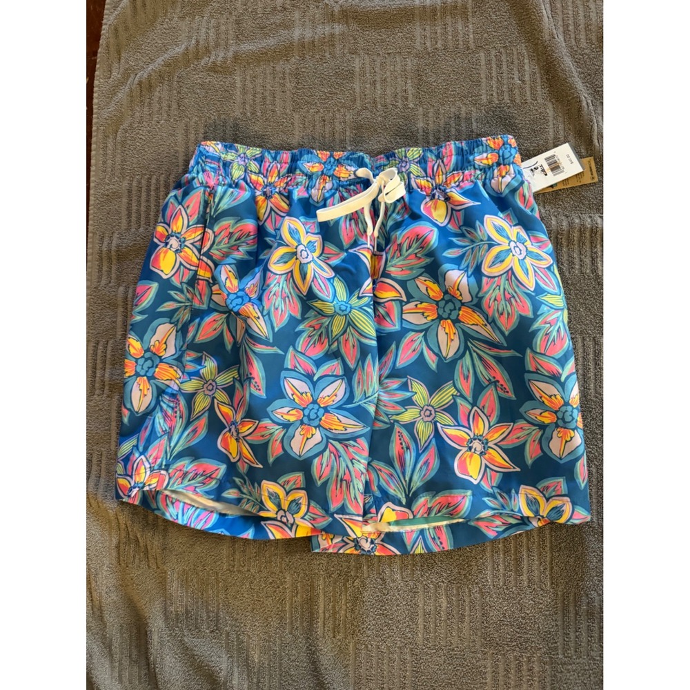 Burnside Volley Mens Swim Shorts Blue Neon Floral Boxer Brief Liner L NEW NWT